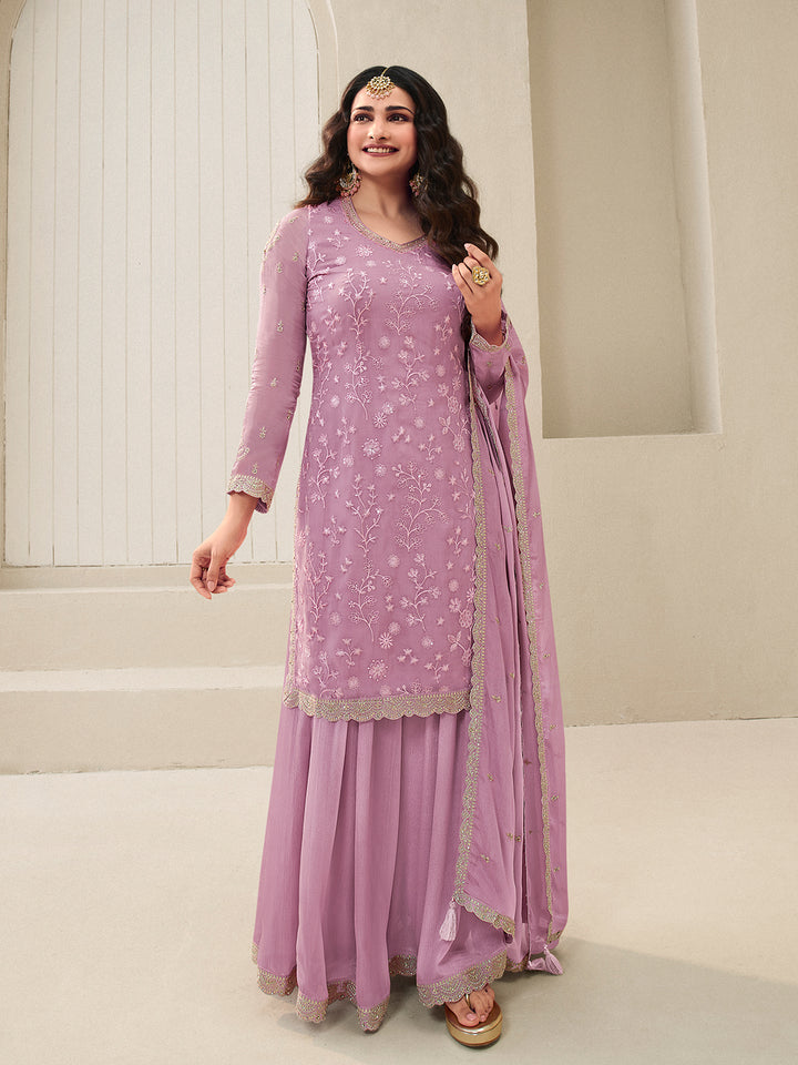 Pink Floral Pattern, Thread with Sequins & Zari Embroidered Sharara Suit Set Product vendor