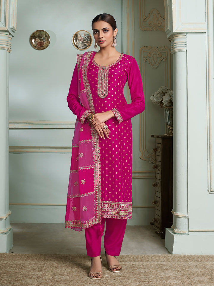 Hot Pink Dola Jacquard with Heavy Sequins Embroidery Kurta Suit set