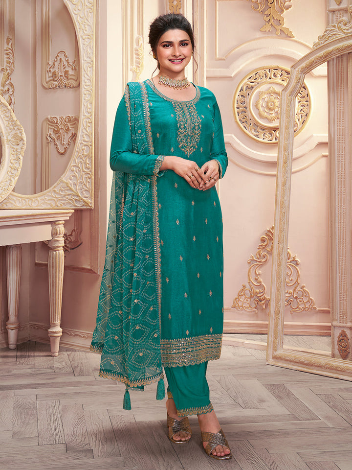 Sea Green Vichitra Sequins Embroidered Kurta Suit Set Product vendor