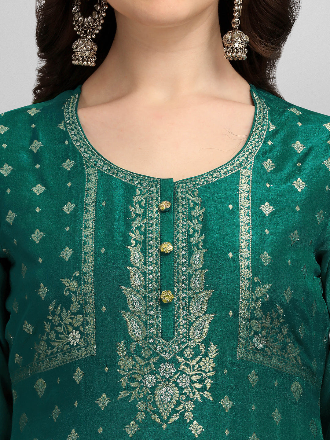 Green Panel Jacquard Kurta Suit Set Product vendor