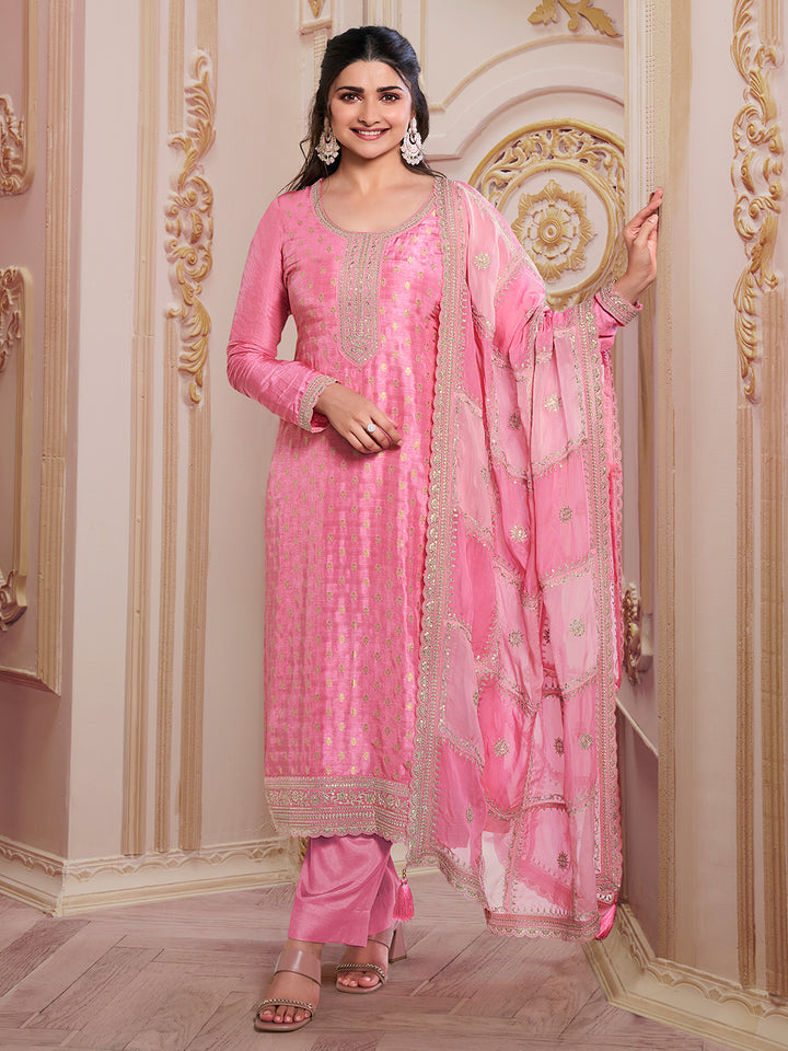 Pink Dola Jacquard with Heavy Sequins Embroidery Kurta Suit set