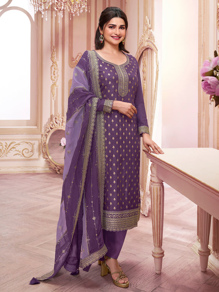 Purple Dola Jacquard with Heavy Sequins Embroidery Kurta Suit set