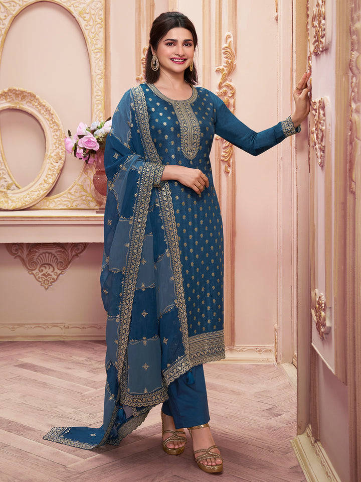 Dark Blue Dola Jacquard with Heavy Sequins Embroidery Kurta Suit set