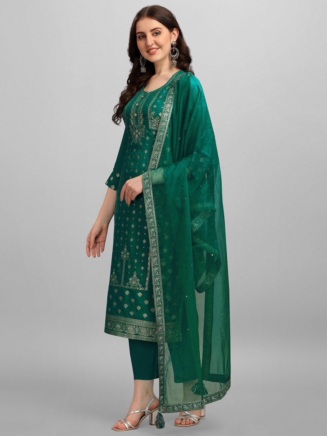 Green Panel Jacquard Kurta Suit Set Product vendor