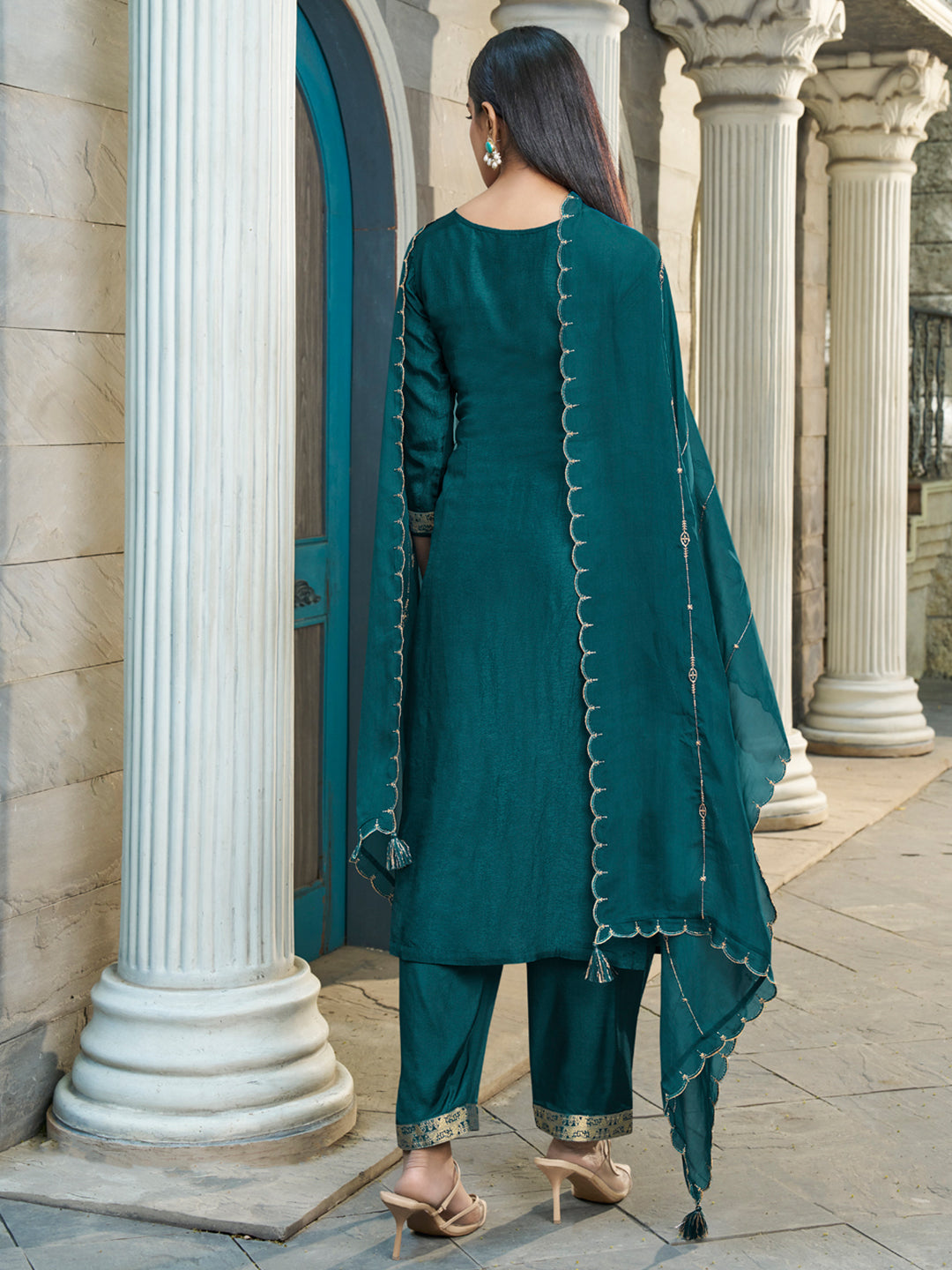 Dark Teal Green Exquisite Placement Weaving kurta Suit Set Product vendor