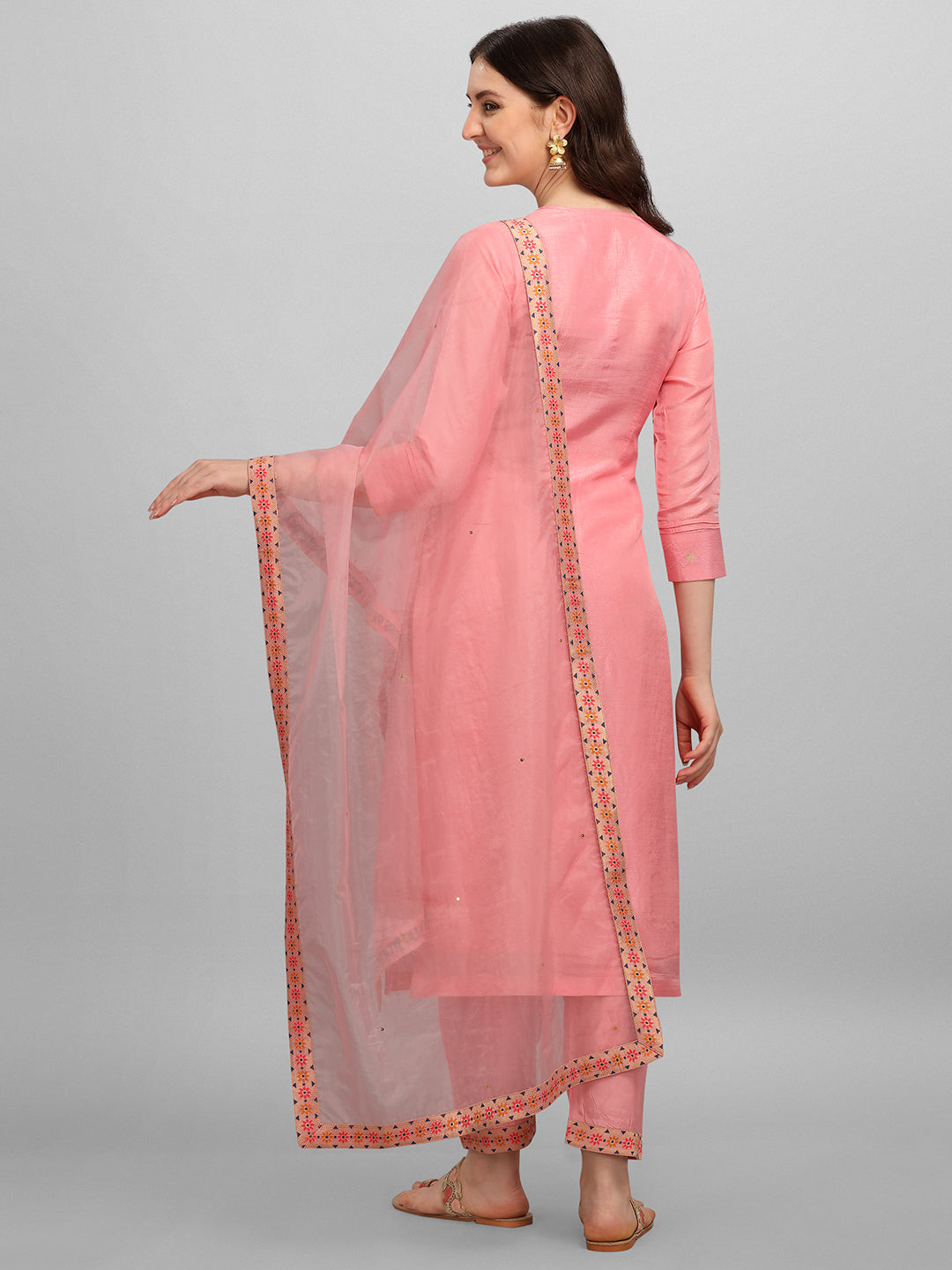 Peachish Pink Meena Jacquard Kurta Suit Set Product vendor