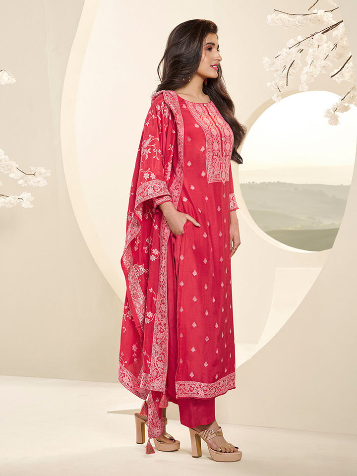 Muslin Jacquard Kurta Suit Set with White Thread Weave with Handcrafted Buttons Product vendor