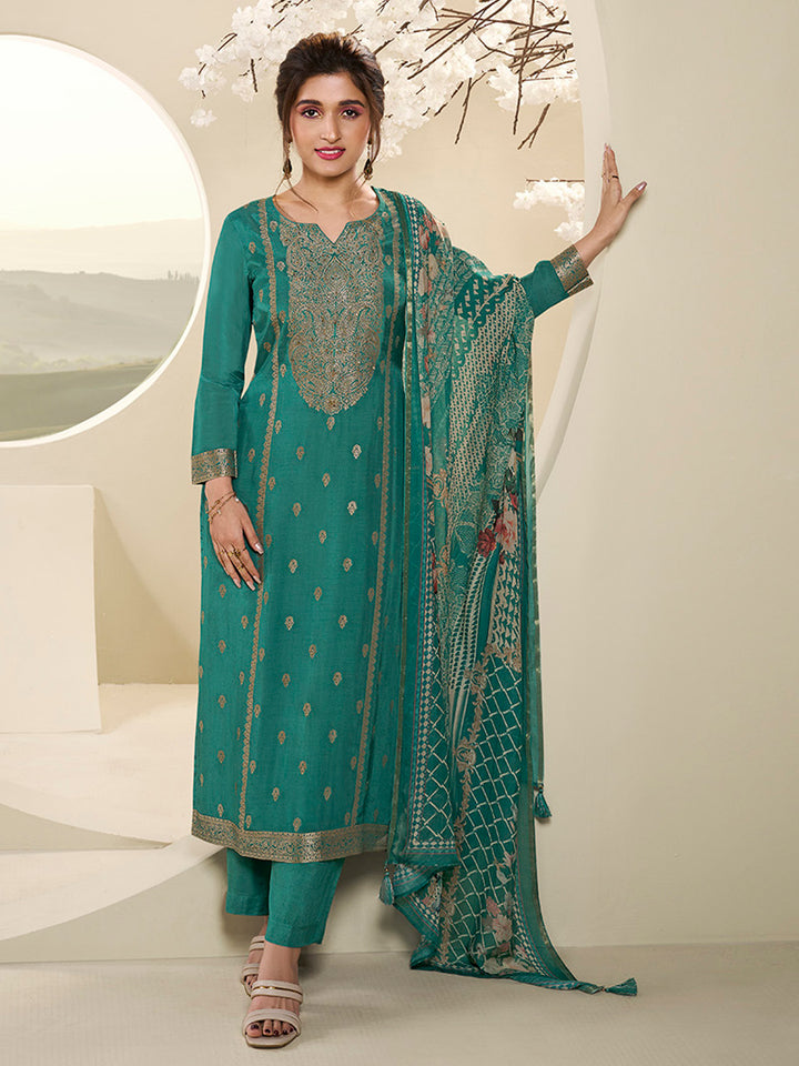 Muslin Jacquard Kurta Suit Set with Pencil Sketch Weave Handwork on Yoke Product vendor