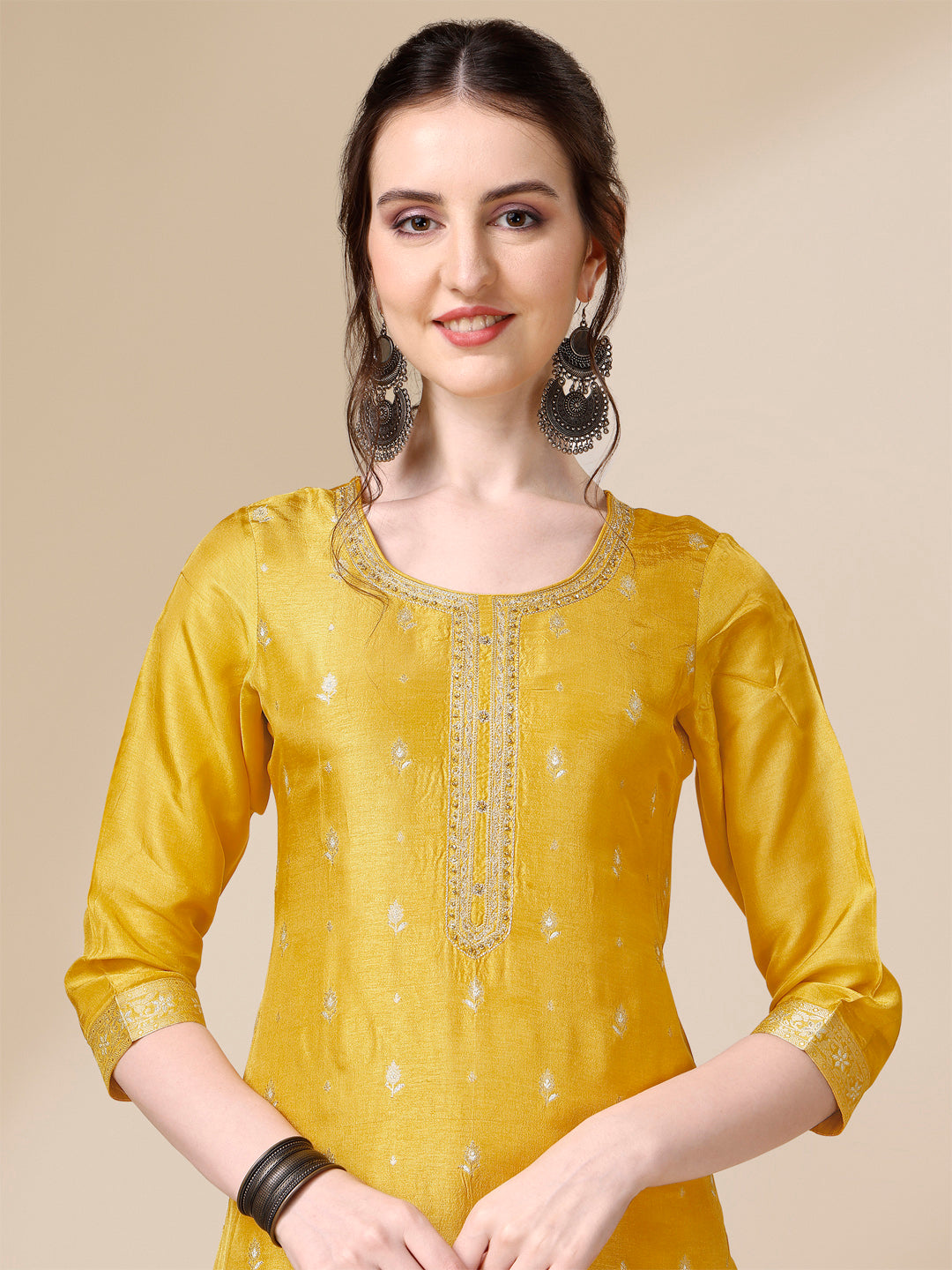 Yellow Jacquard Kurta Suit Set Product vendor