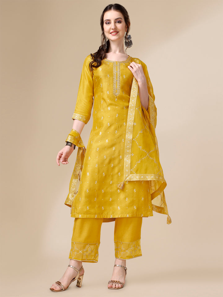 Yellow Jacquard Kurta Suit Set Product vendor