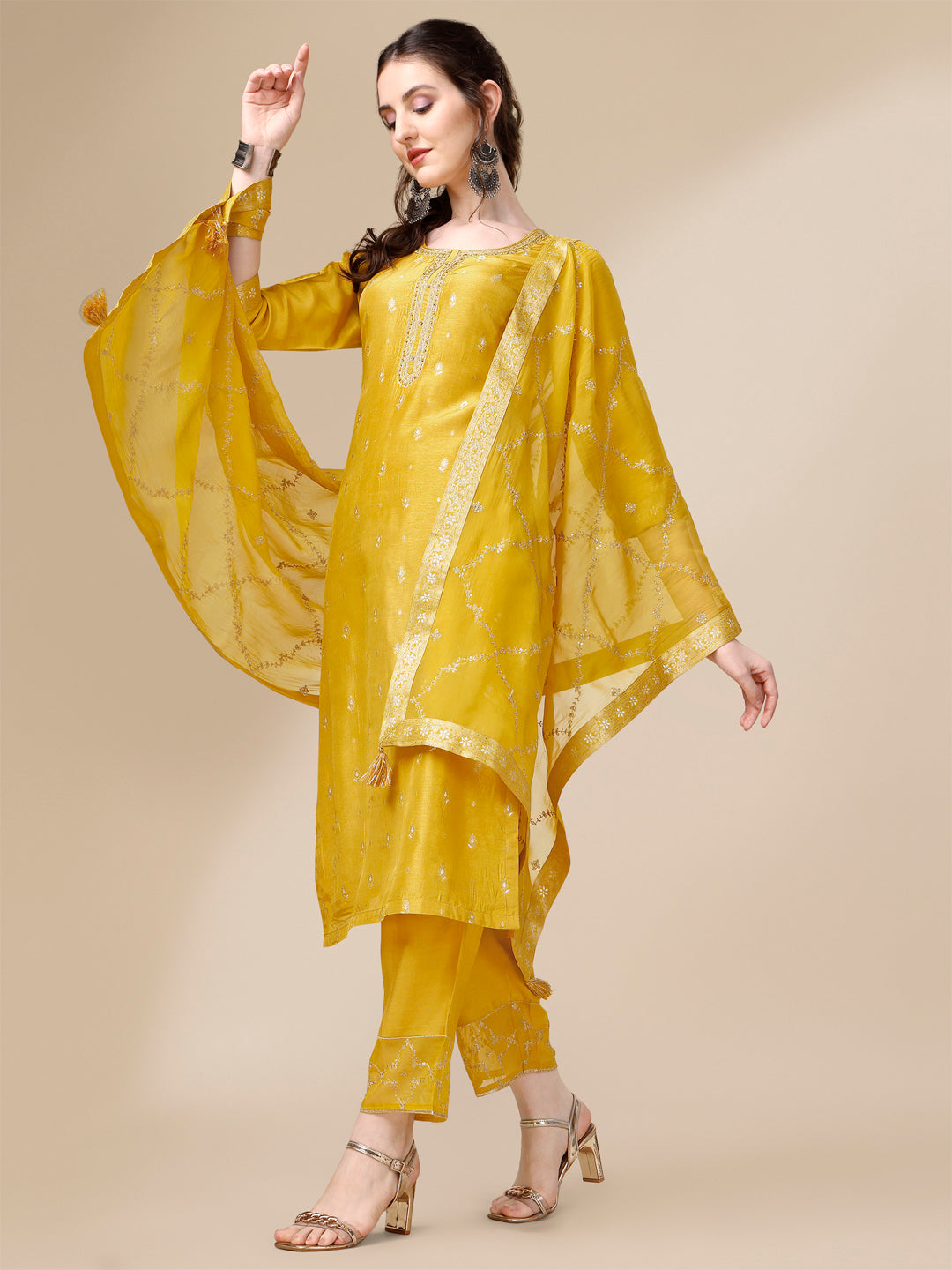 Yellow Jacquard Kurta Suit Set Product vendor