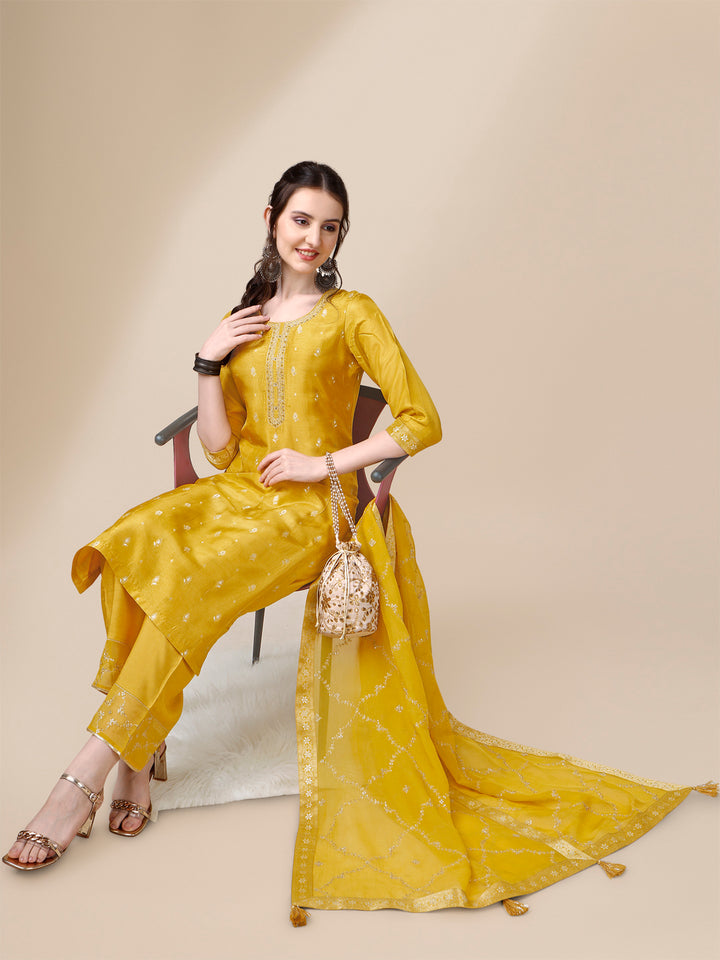 Yellow Jacquard Kurta Suit Set Product vendor