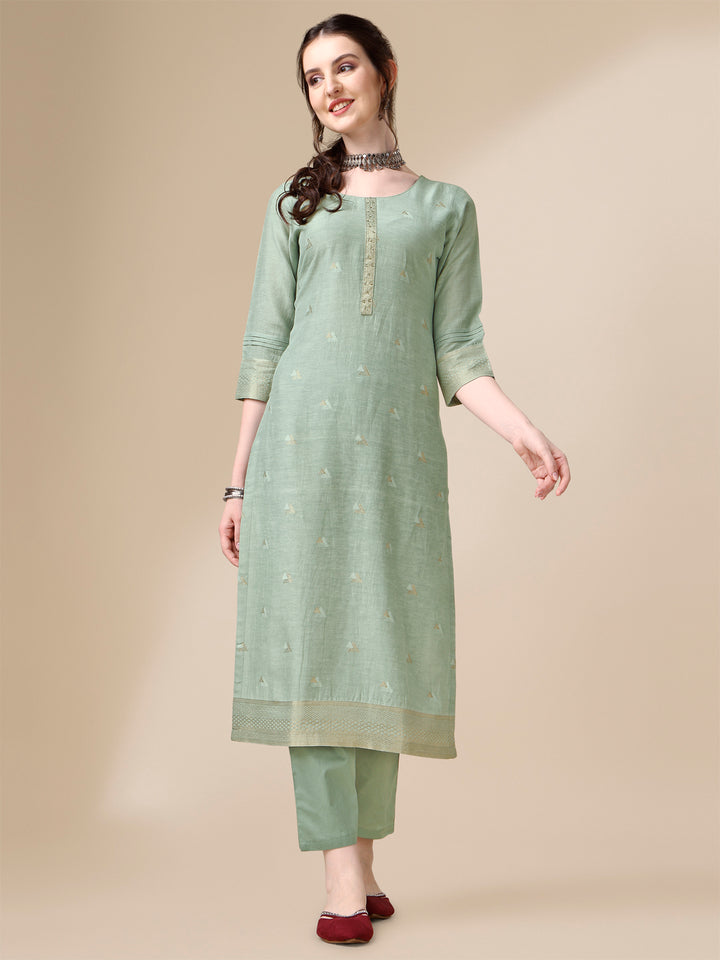 Grey Linen Jacquard Straight Kurta Suit Set Product vendor