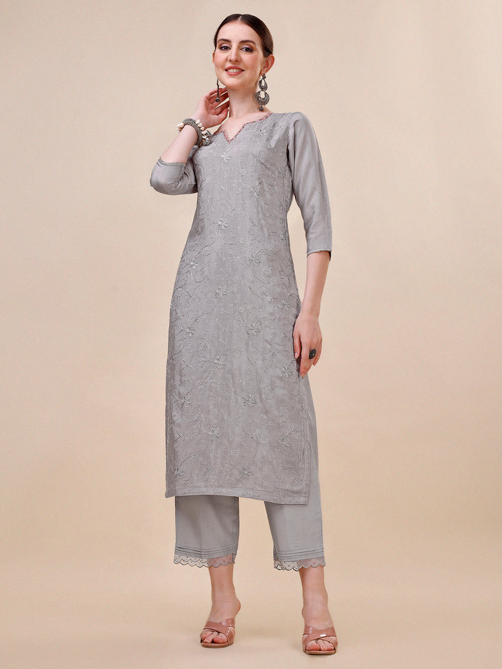 Martini Grey Embroidery Kurta Suit Set Product vendor