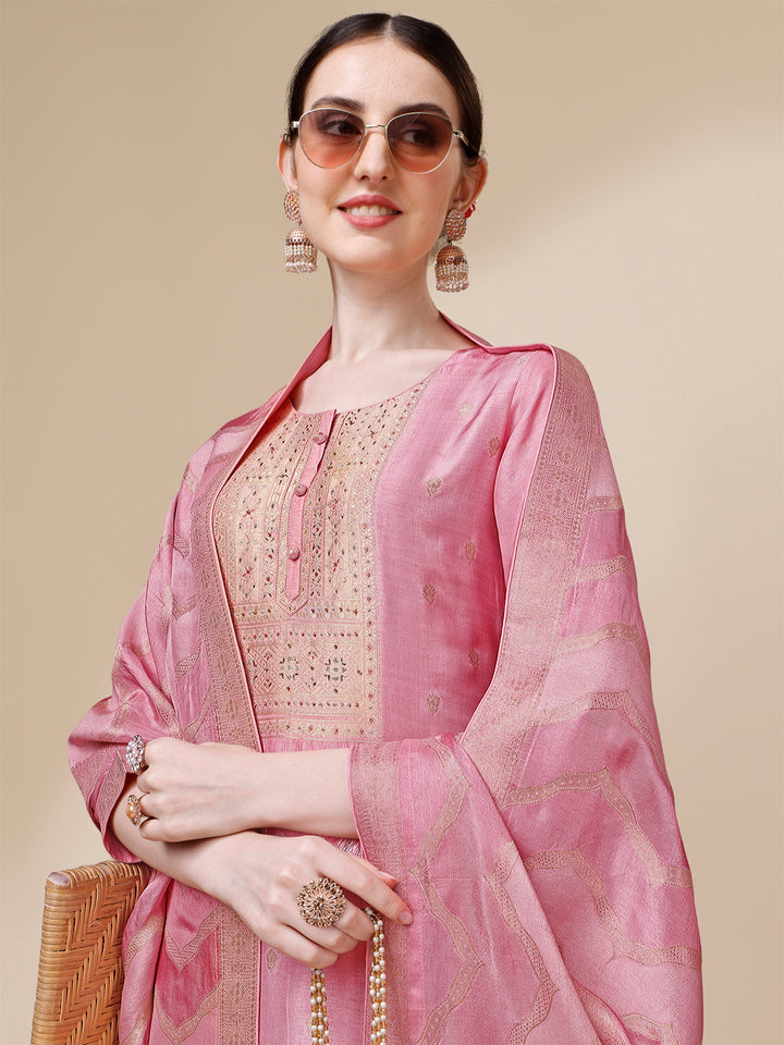 Pink Jacquard Kurta Suit Set with Rangkat Dupatta Product vendor