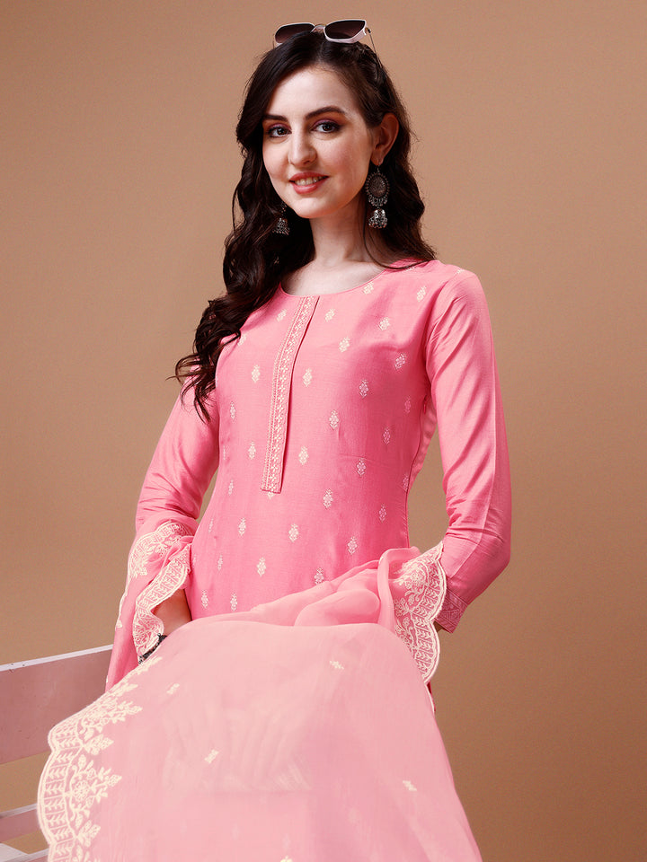 Pink Thread Woven Tussar Silk Kurta Suit Set Product vendor