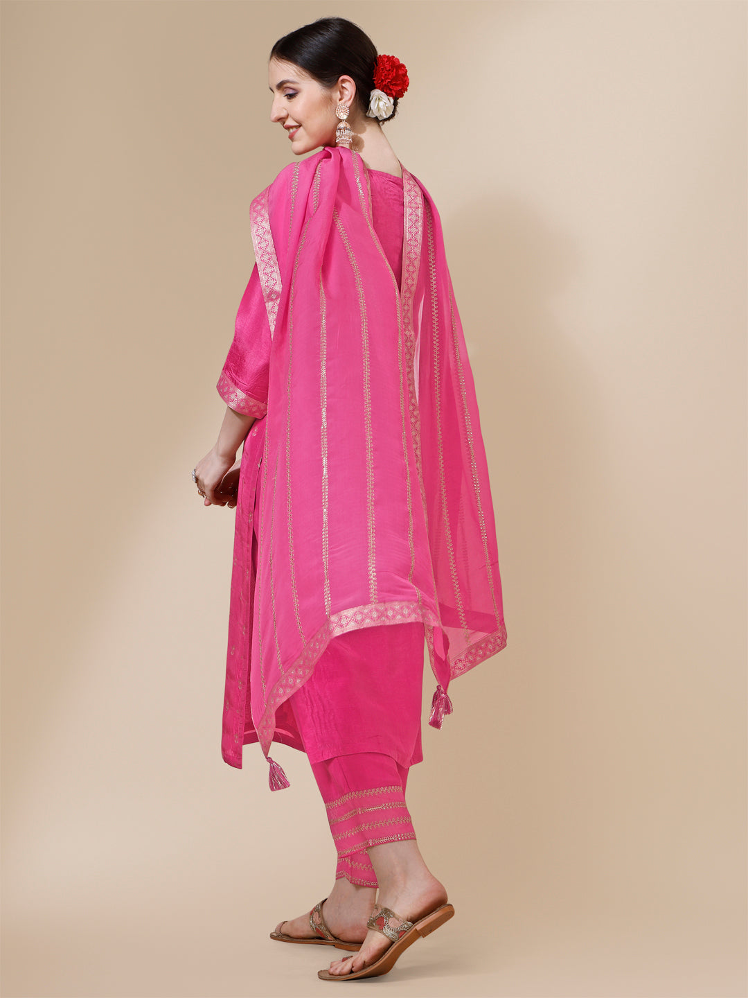 Pink Bandhani Print Jacquard Kurta Suit Set Product vendor