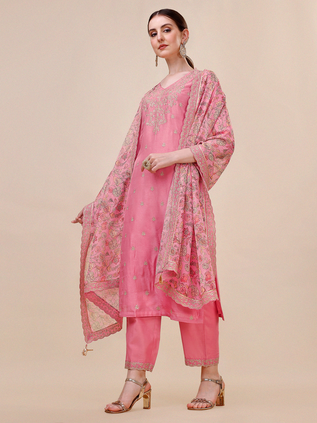 Peach Embroidery Kurta Suit Set Product vendor