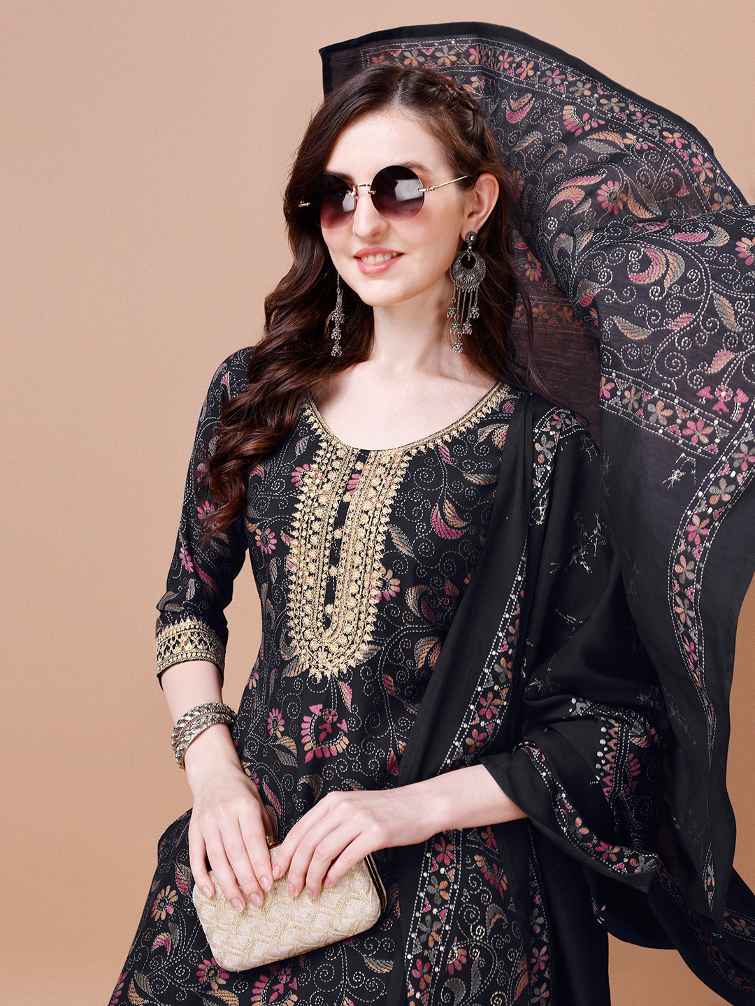 Black Printed Kurta Suit Set Product vendor