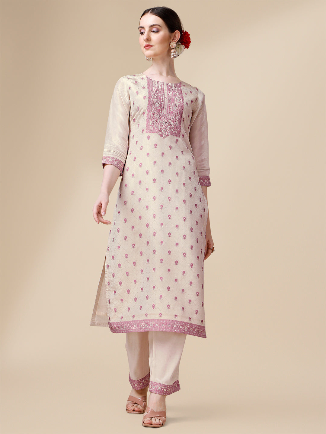 Cream Jacquard Tissue Kurta Suit Set Product vendor