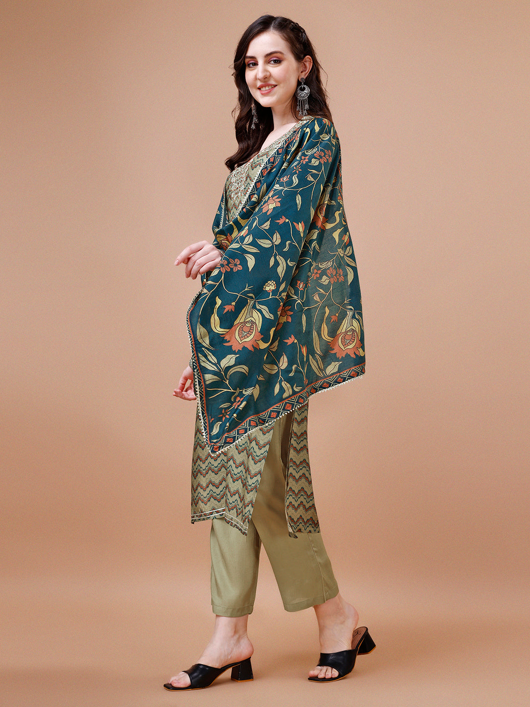 Olive Printed Kurta Suit Set Product vendor