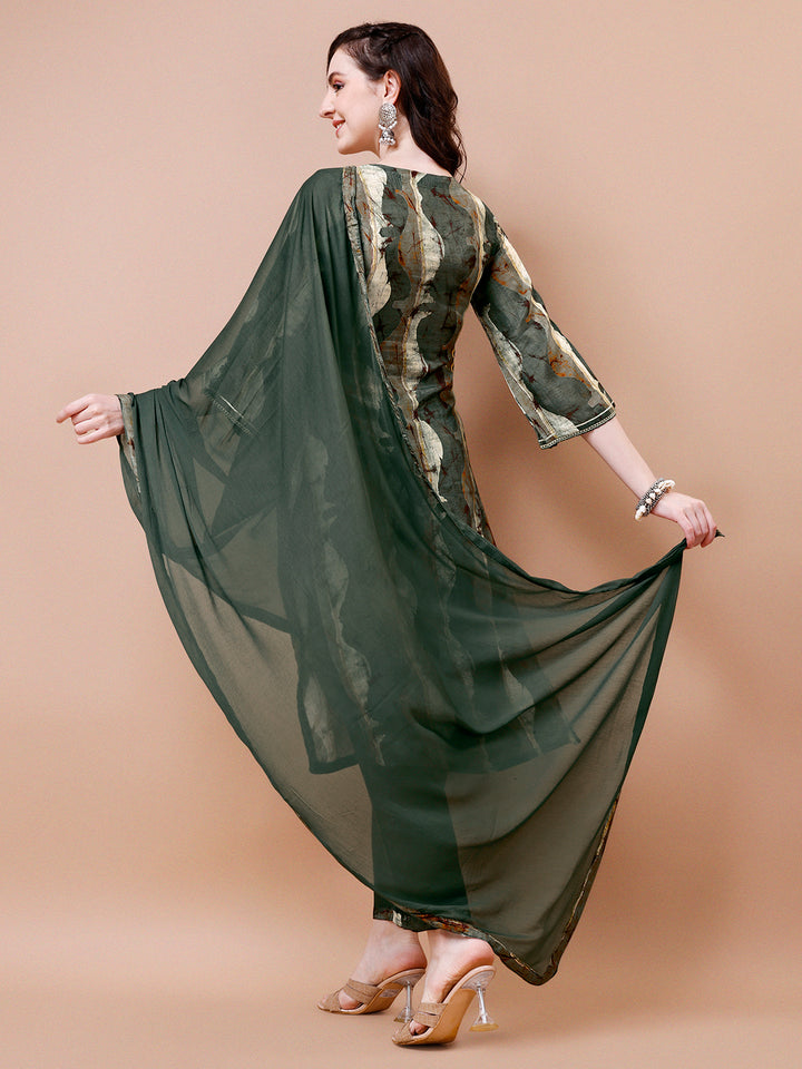 Dark Olive Abstract Print Kurta Suit Set Product vendor