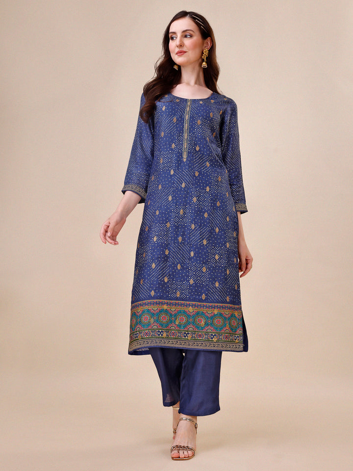 Blue Bandhani Print Jacquard Kurta Suit Set Product vendor