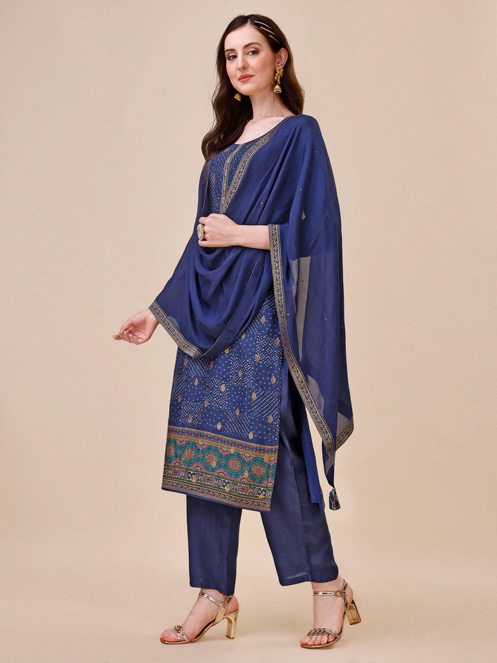 Blue Bandhani Print Jacquard Kurta Suit Set Product vendor