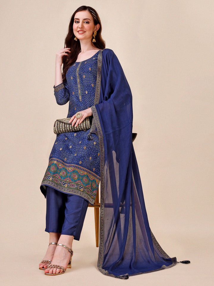 Blue Bandhani Print Jacquard Kurta Suit Set Product vendor