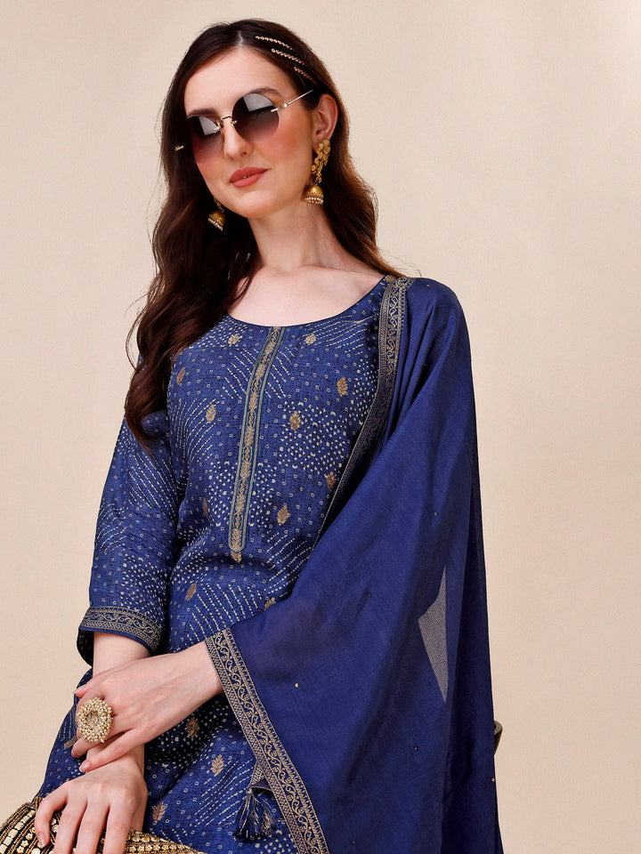 Blue Bandhani Print Jacquard Kurta Suit Set Product vendor