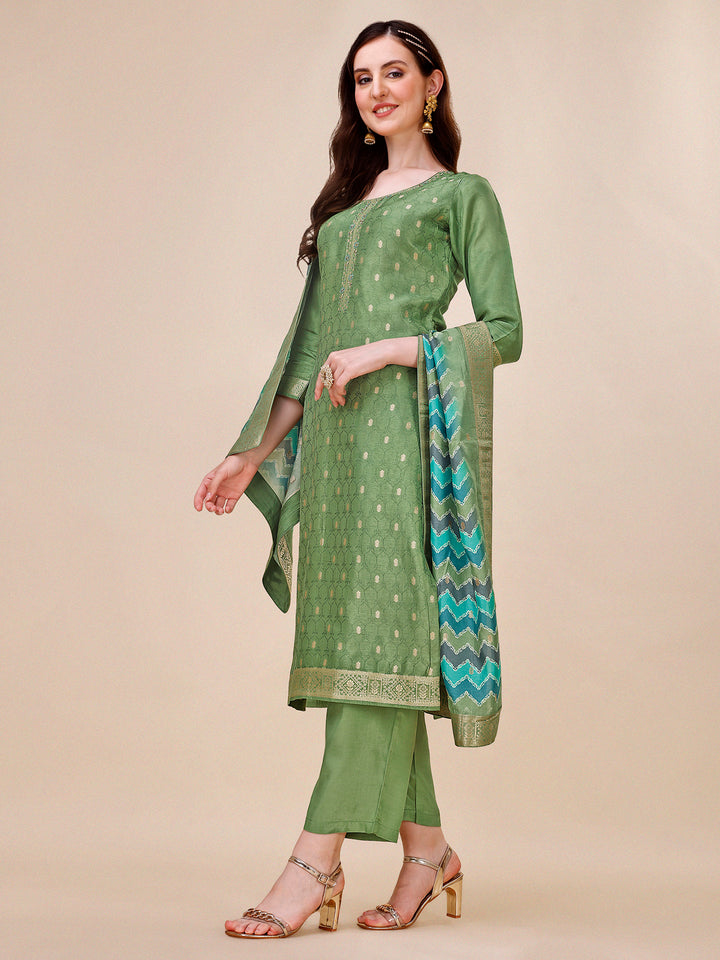 Green Jacquard Kurta Suit Set with Bandhani Printed Dupatta Product vendor