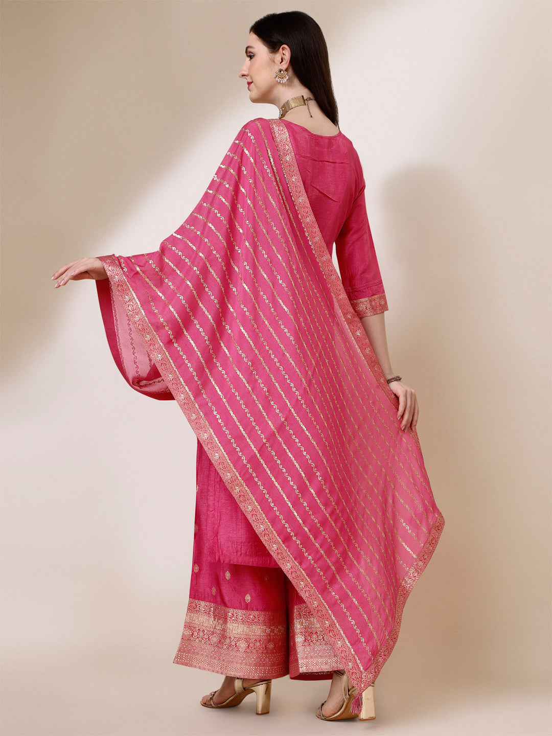 Pink Jacquard Pallazo Suit Set Product vendor