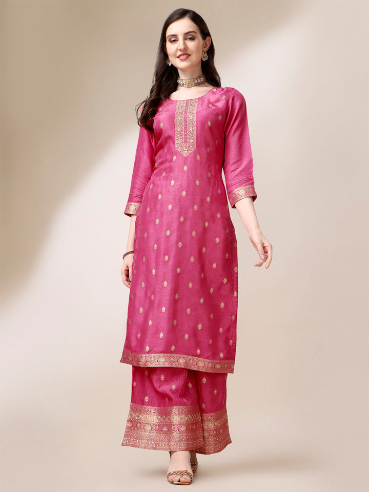 Pink Jacquard Pallazo Suit Set Product vendor