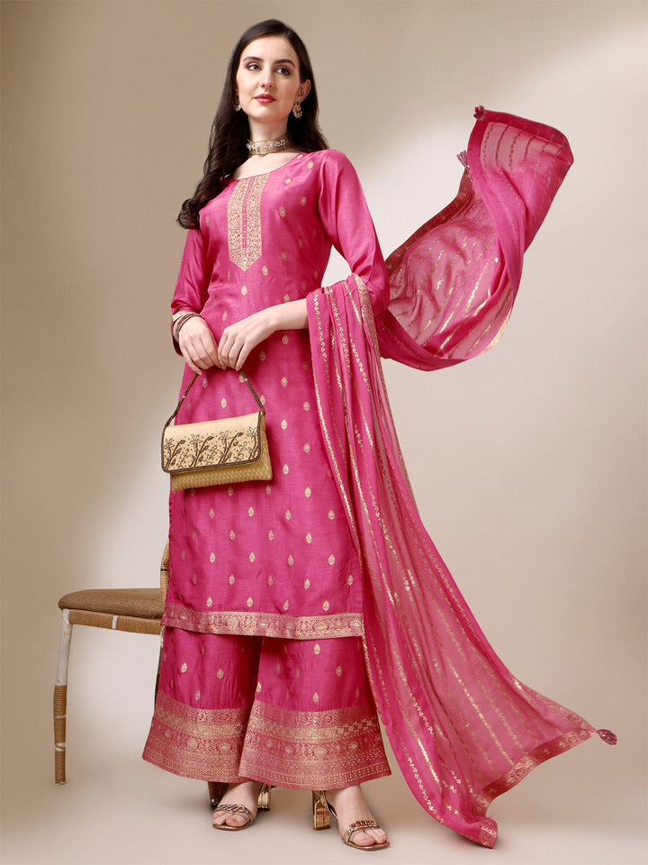 Pink Jacquard Pallazo Suit Set Product vendor