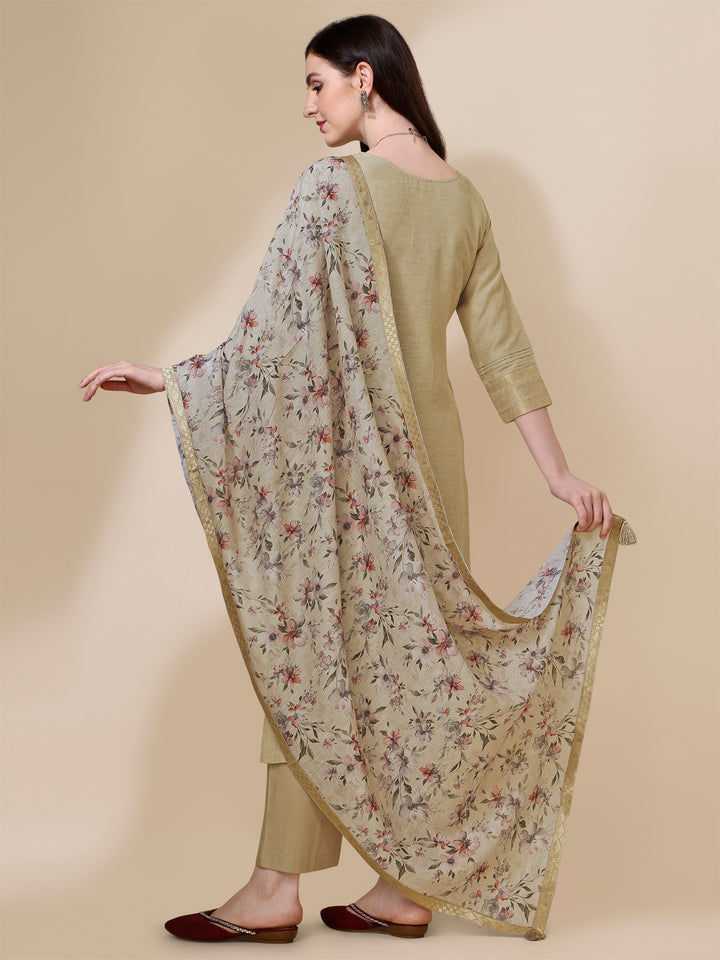 Beige Linen Jacquard Straight Kurta Suit Set Product vendor