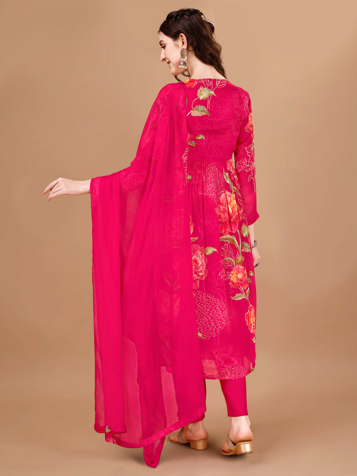 Magenta Printed Alia Cut Kurta Suit Set Product vendor