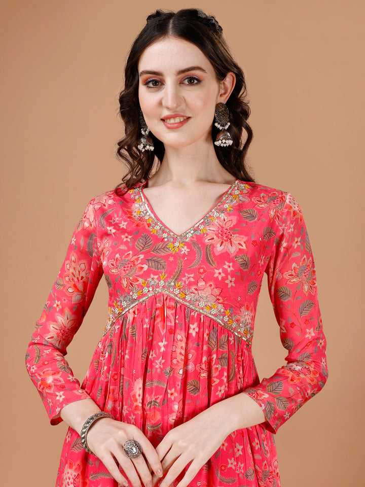 Pink Floral Printed Alia Cut Kurta Suit Set Product vendor
