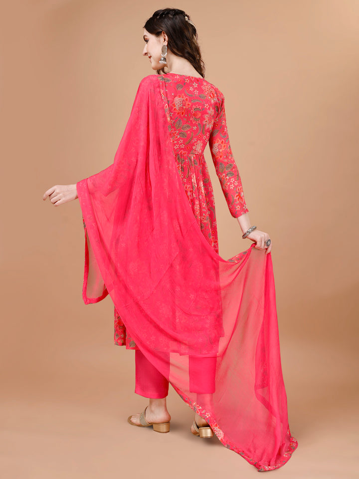 Pink Floral Printed Alia Cut Kurta Suit Set Product vendor