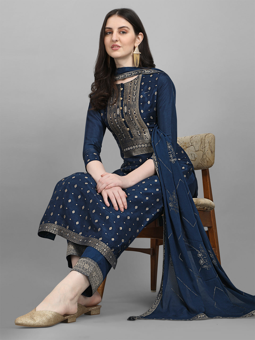 Blue Jacquard Kurta Suit Set Product vendor