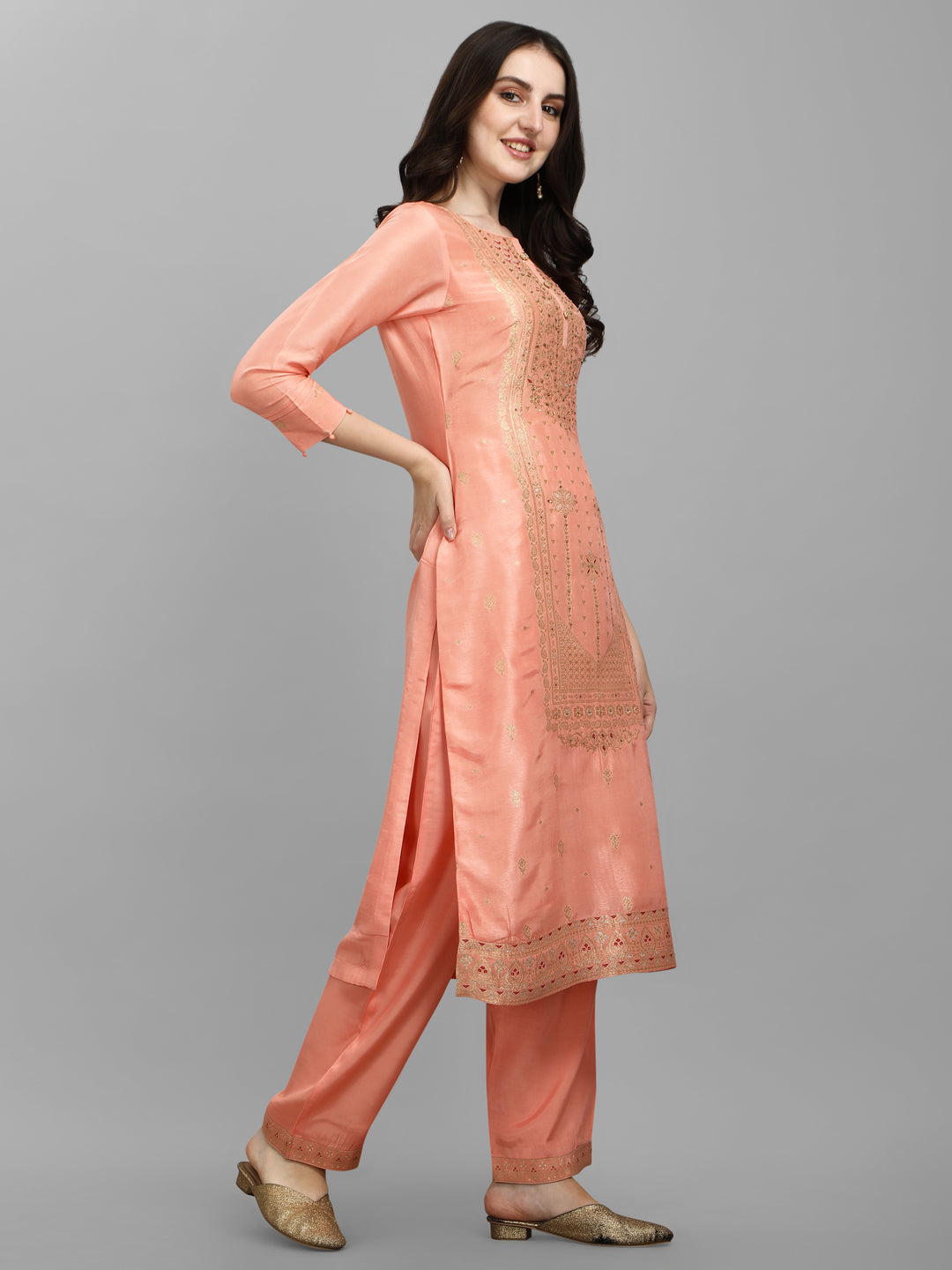 Peach Jacquard Bandhani Kurta Product vendor