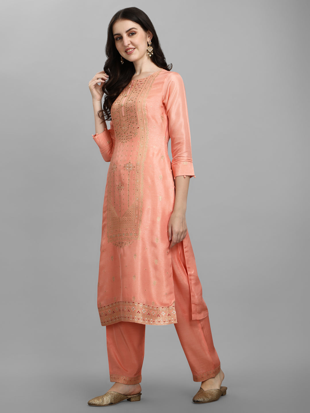 Peach Jacquard Bandhani Kurta Product vendor