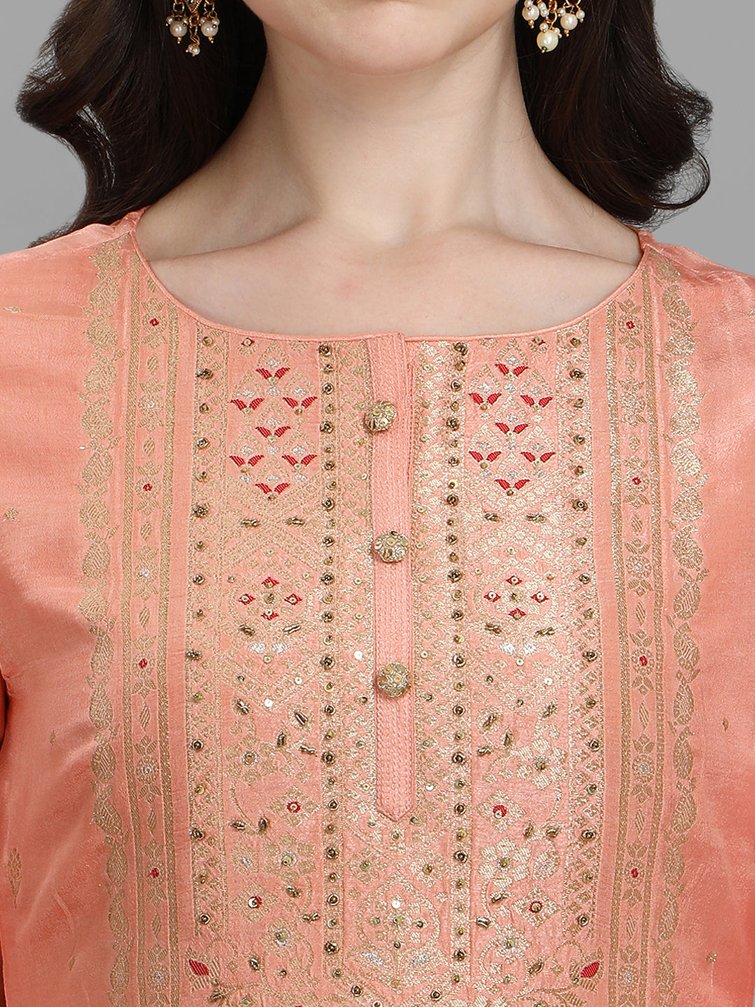 Peach Jacquard Bandhani Kurta Product vendor