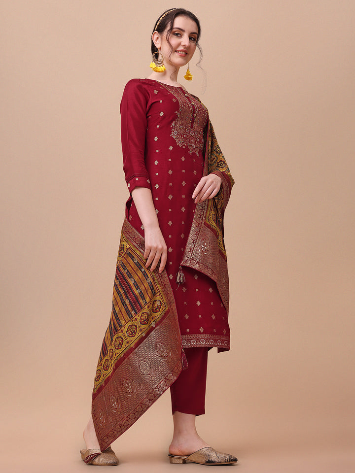 Maroon Jacquard Kurta Suit Set Product vendor