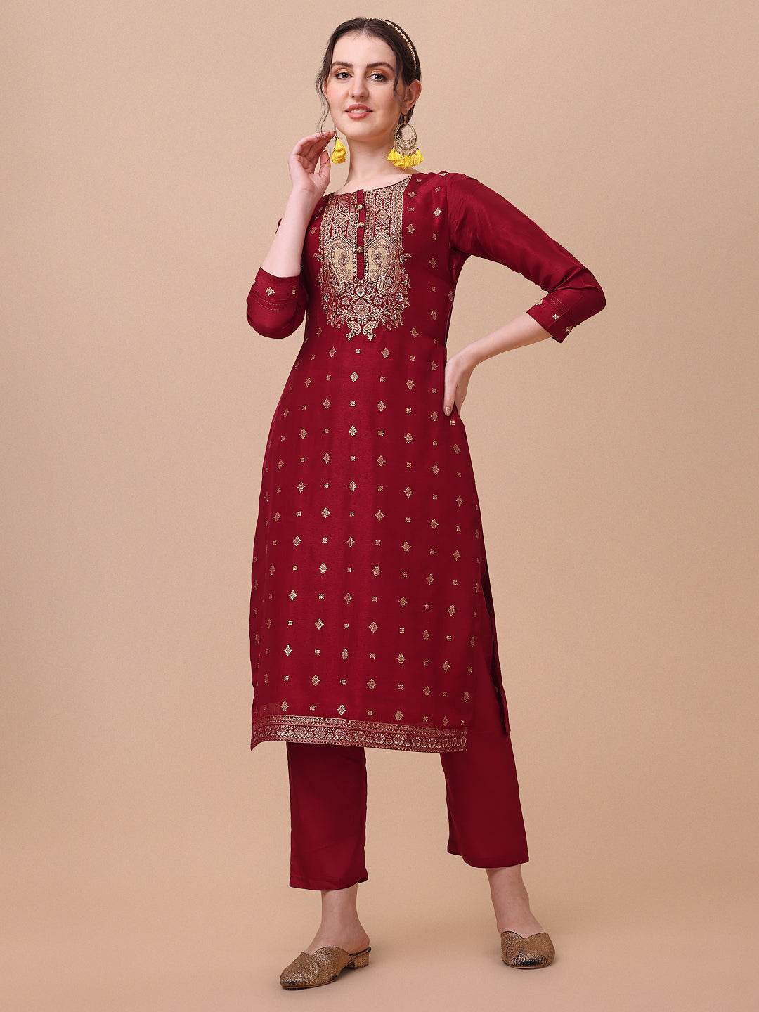 Maroon Jacquard Kurta Suit Set Product vendor