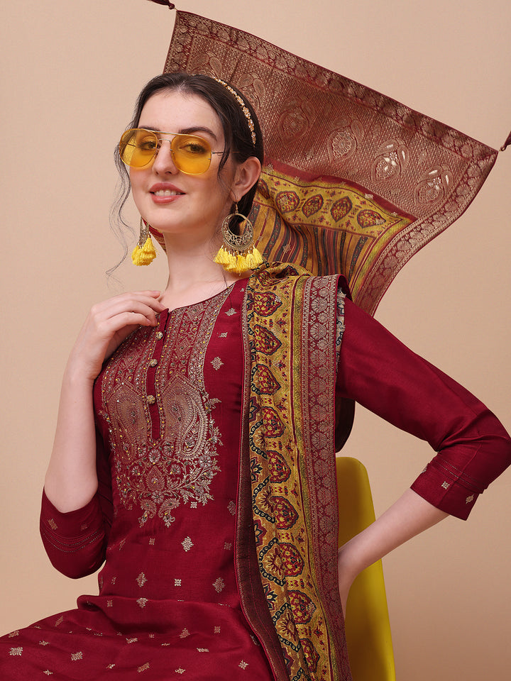 Maroon Jacquard Kurta Suit Set Product vendor