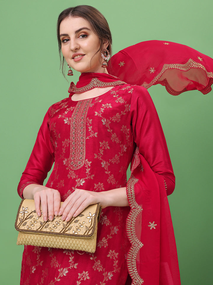 Red Jacquard Kurta Suit Set Product vendor