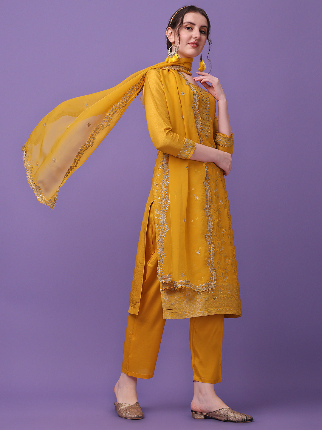 Yellow Jacquard Kurta Suit Set Product vendor