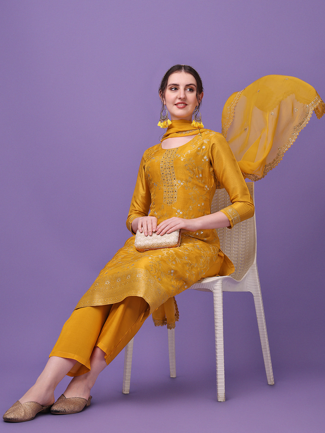 Yellow Jacquard Kurta Suit Set Product vendor