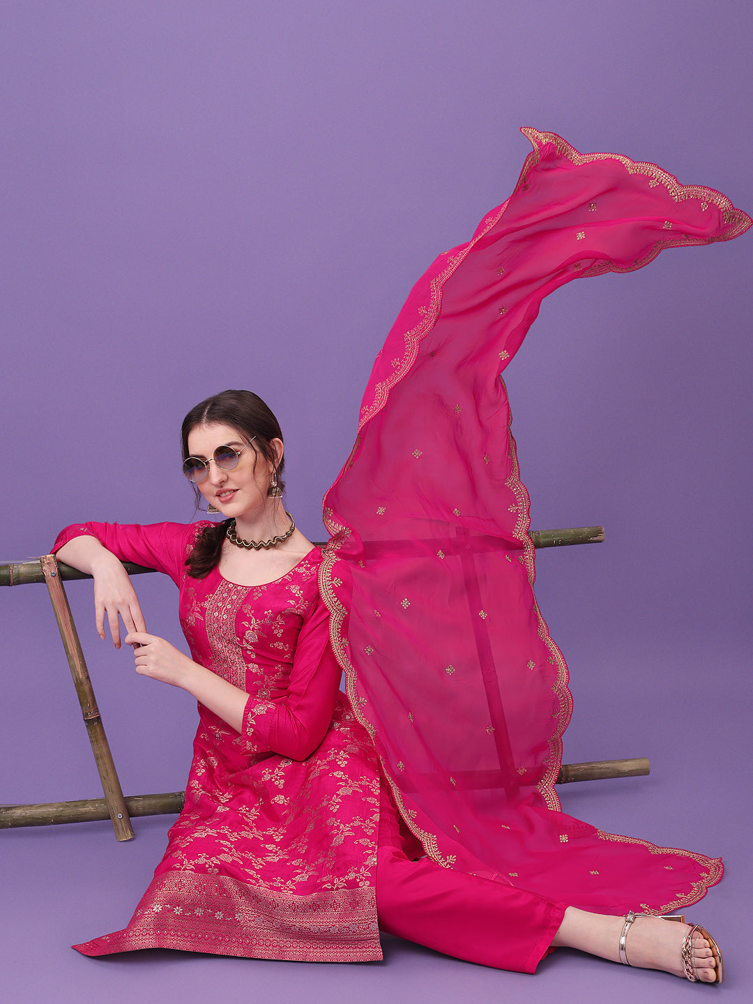 Pink Jacquard Kurta Suit Set Product vendor