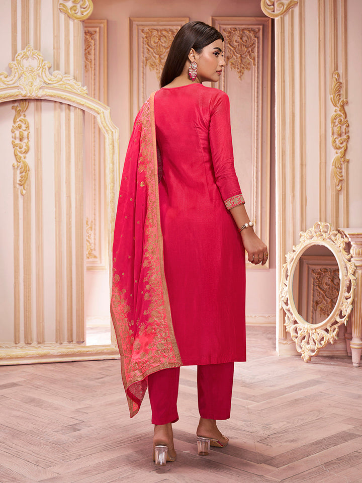 Red Zari Jacquard Kurta Suit Set Product vendor